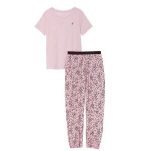 Victorias Secret Pink Heart Pajama Set XXL Short Sleeve Tee and Jogger Pants